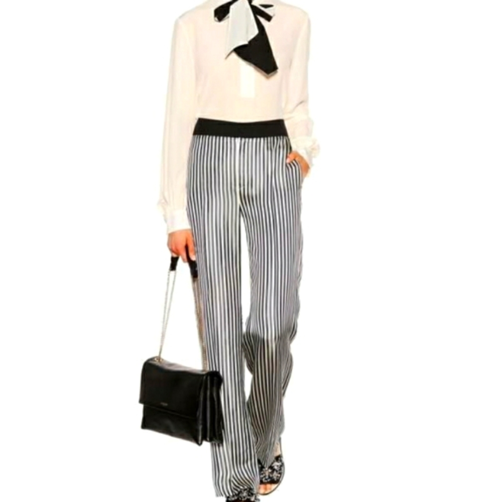 LANVIN PARIS, FRENCH STRIPES BLACK + WHITE, SILK TROUSERS